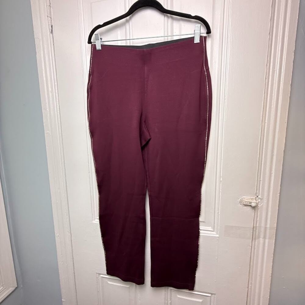 Jingle Belles by Kim Gravel Petite Ponte Bling Pants Womens 12P Purple Wine NWOT